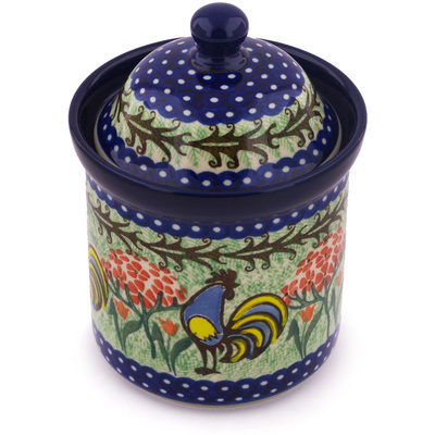 Polish Pottery Small Canister 6&quot; Rooster Dance UNIKAT