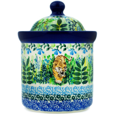 Polish Pottery Small Canister 6&quot; Tiger Green Jungle UNIKAT