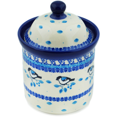 Polish Pottery Small Canister 6&quot; Winter Sparrow