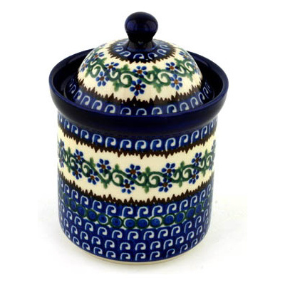 Polish Pottery Small Canister 6&quot; Woven Pansies