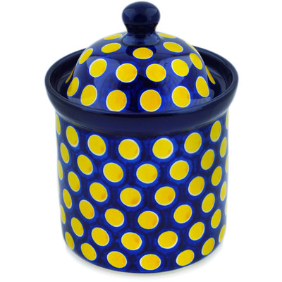 Polish Pottery Small Canister 6&quot; Yellow Dots