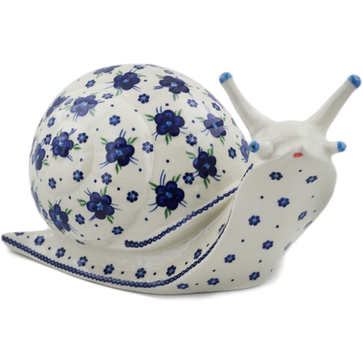 Polish Pottery Snail Figurine 11&quot; Bleu-belle Fleur