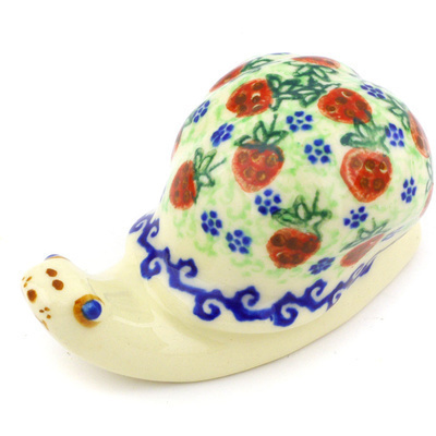 Polish Pottery Snail Figurine 3&quot; Strawberries And Cream UNIKAT