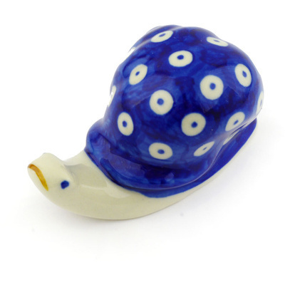 Polish Pottery Snail Figurine 4&quot; Blue Eyed Peacock