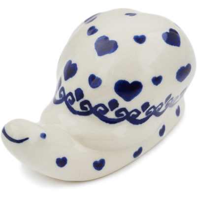 Polish Pottery Snail Figurine 4&quot; Blue Valentine Hearts