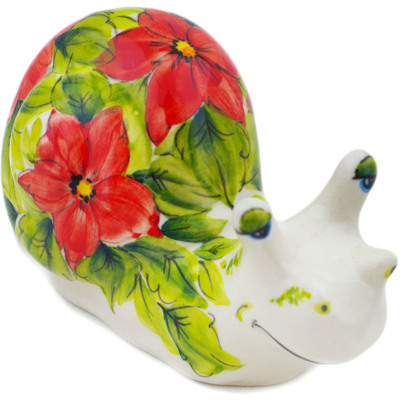 Polish Pottery Snail Figurine 5&quot; Pretty Petunias UNIKAT