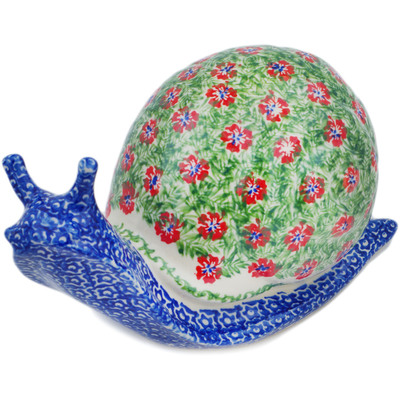Polish Pottery Snail Figurine 9&quot; Midsummer Bloom