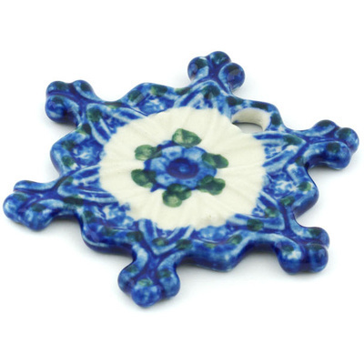 Polish Pottery Snowflake Ornament 3&quot; Blue Poppies