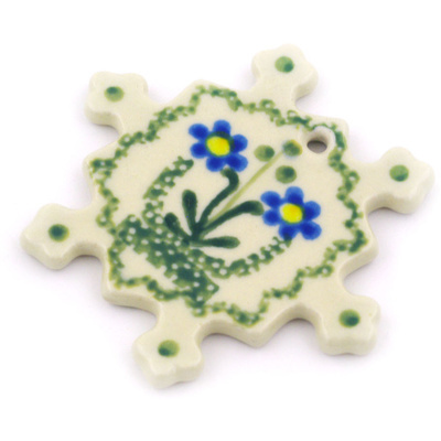 Polish Pottery Snowflake Pendant 3&quot; Blue Daisy Circle