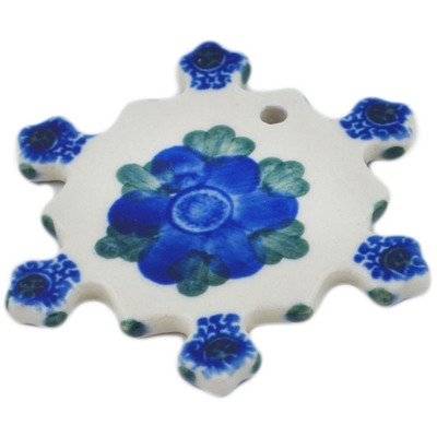 Polish Pottery Snowflake Pendant 3&quot; Blue Poppies