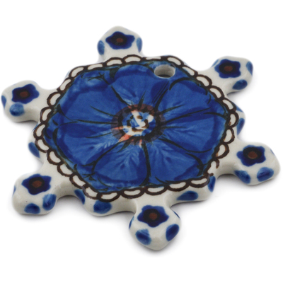 Polish Pottery Snowflake Pendant 3&quot; Cobalt Poppies UNIKAT