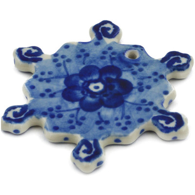 Polish Pottery Snowflake Pendant 3&quot; Dancing Blue Poppies UNIKAT