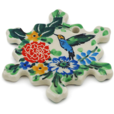 Polish Pottery Snowflake Pendant 3&quot; Hummingbird Meadow UNIKAT