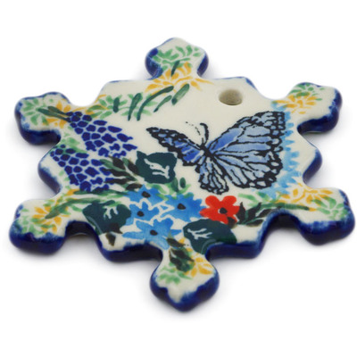 Polish Pottery Snowflake Pendant 3&quot; Royal Blue Monarch UNIKAT