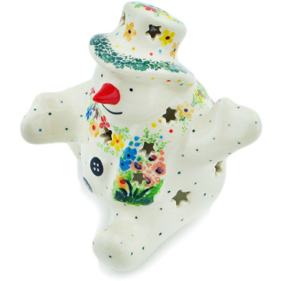 Polish Pottery Snowman Candle Holder 4&quot; Colors Of The Wind UNIKAT