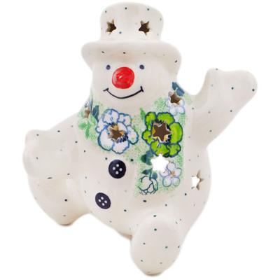 Polish Pottery Snowman Candle Holder 4&quot; Into Spring