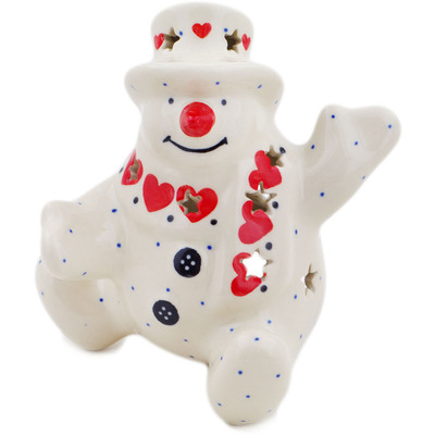Polish Pottery Snowman Candle Holder 4&quot; Love All Around