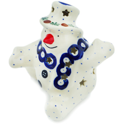 Polish Pottery Snowman Candle Holder 4&quot; Mosquito