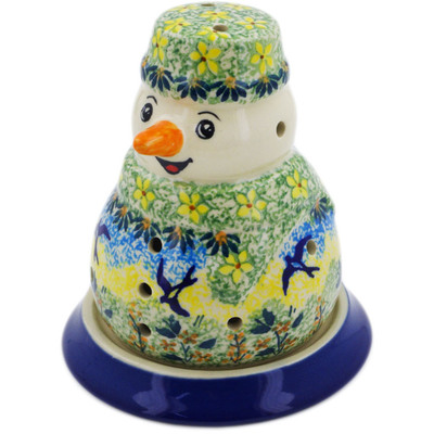 Polish Pottery Snowman Candle Holder 5&quot; Birds In The Sunset UNIKAT