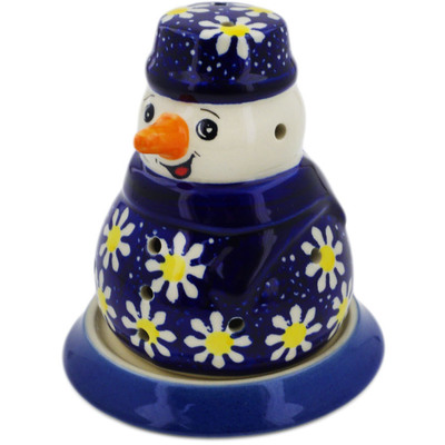 Polish Pottery Snowman Candle Holder 5&quot; Daisy