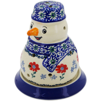 Polish Pottery Snowman Candle Holder 5&quot; Full Blossom