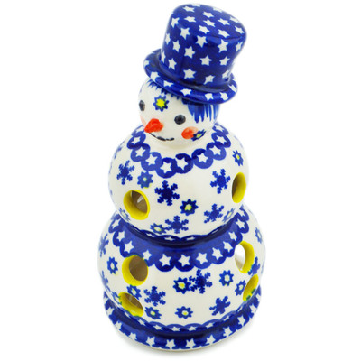 Polish Pottery Snowman Candle Holder 5&quot; Gentle Snow