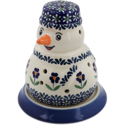 Polish Pottery Snowman Candle Holder 5&quot; Mariposa Lily