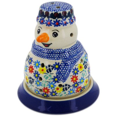 Polish Pottery Snowman Candle Holder 5&quot; Primary Spring UNIKAT