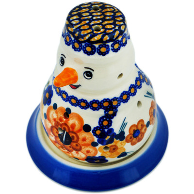 Polish Pottery Snowman Candle Holder 5&quot; Retro Brown Beauty UNIKAT