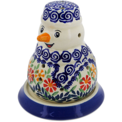 Polish Pottery Snowman Candle Holder 5&quot; Wave Of Flowers