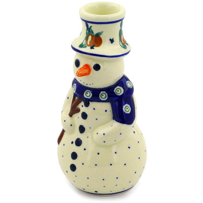 Polish Pottery Snowman Candle Holder 6&quot; Apple Pears