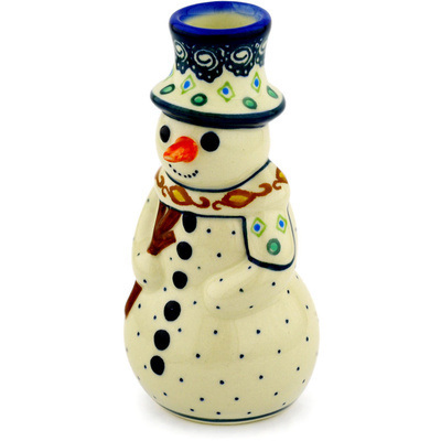 Polish Pottery Snowman Candle Holder 6&quot; Artichoke Heart UNIKAT