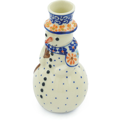 Polish Pottery Snowman Candle Holder 6&quot; Blissful Daisy