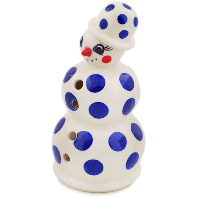 Polish Pottery Snowman Candle Holder 6&quot; Blue Polka Dot Beauty