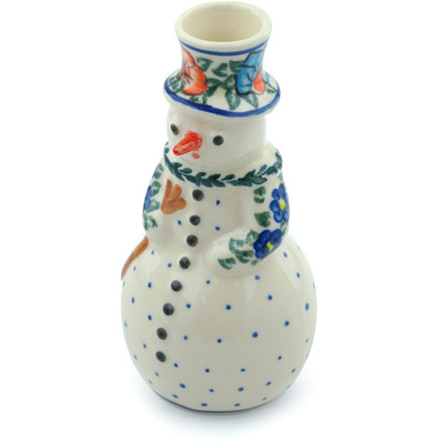Polish Pottery Snowman Candle Holder 6&quot; Bold Poppies