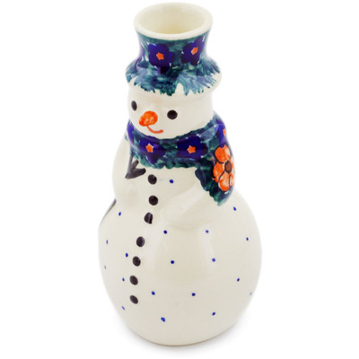 Polish Pottery Snowman Candle Holder 6&quot; Butterfly Splendor