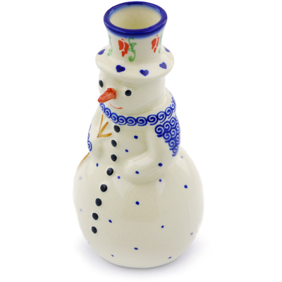 Polish Pottery Snowman Candle Holder 6&quot; Butterfly Tulips