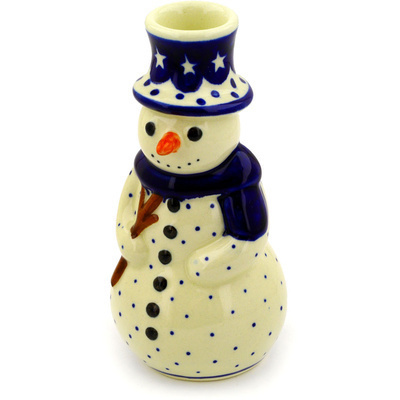 Polish Pottery Snowman Candle Holder 6&quot; Celestial Dreams