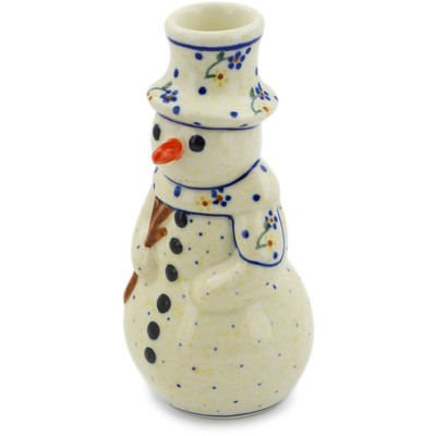 Polish Pottery Snowman Candle Holder 6&quot; Country Meadow