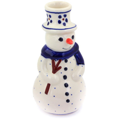 Polish Pottery Snowman Candle Holder 6&quot; Daisy Dots