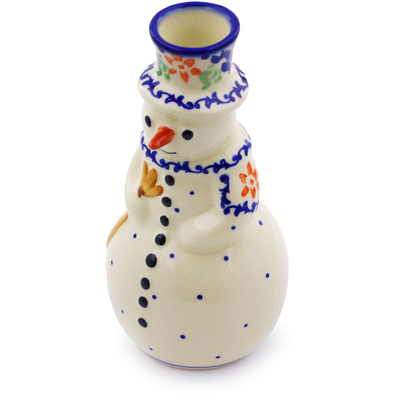 Polish Pottery Snowman Candle Holder 6&quot; Diamond Daisy