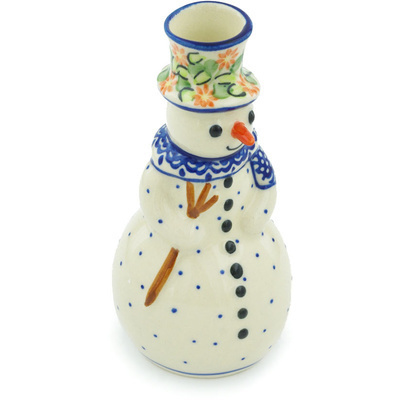Polish Pottery Snowman Candle Holder 6&quot; Elegant Garland