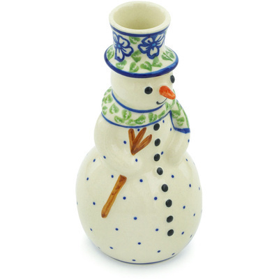 Polish Pottery Snowman Candle Holder 6&quot; Fields Of Glory