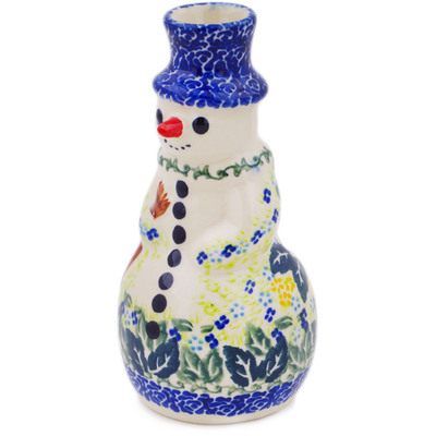 Polish Pottery Snowman Candle Holder 6&quot; Floral Fantasy UNIKAT