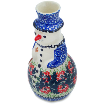 Polish Pottery Snowman Candle Holder 6&quot; Front Porch Blooms