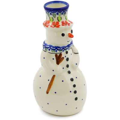 Polish Pottery Snowman Candle Holder 6&quot; Grecian Fields