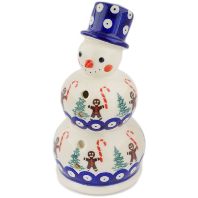 Polish Pottery Snowman Candle Holder 6&quot;