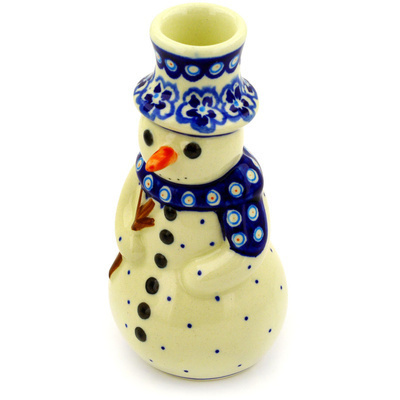 Polish Pottery Snowman Candle Holder 6&quot; Hawaiian Pansy