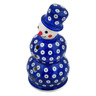 Polish Pottery Snowman Candle Holder 6&quot; Lovely Blue Eyes