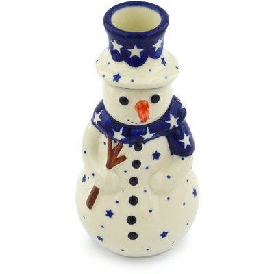 Polish Pottery Snowman Candle Holder 6&quot; Morning Stars